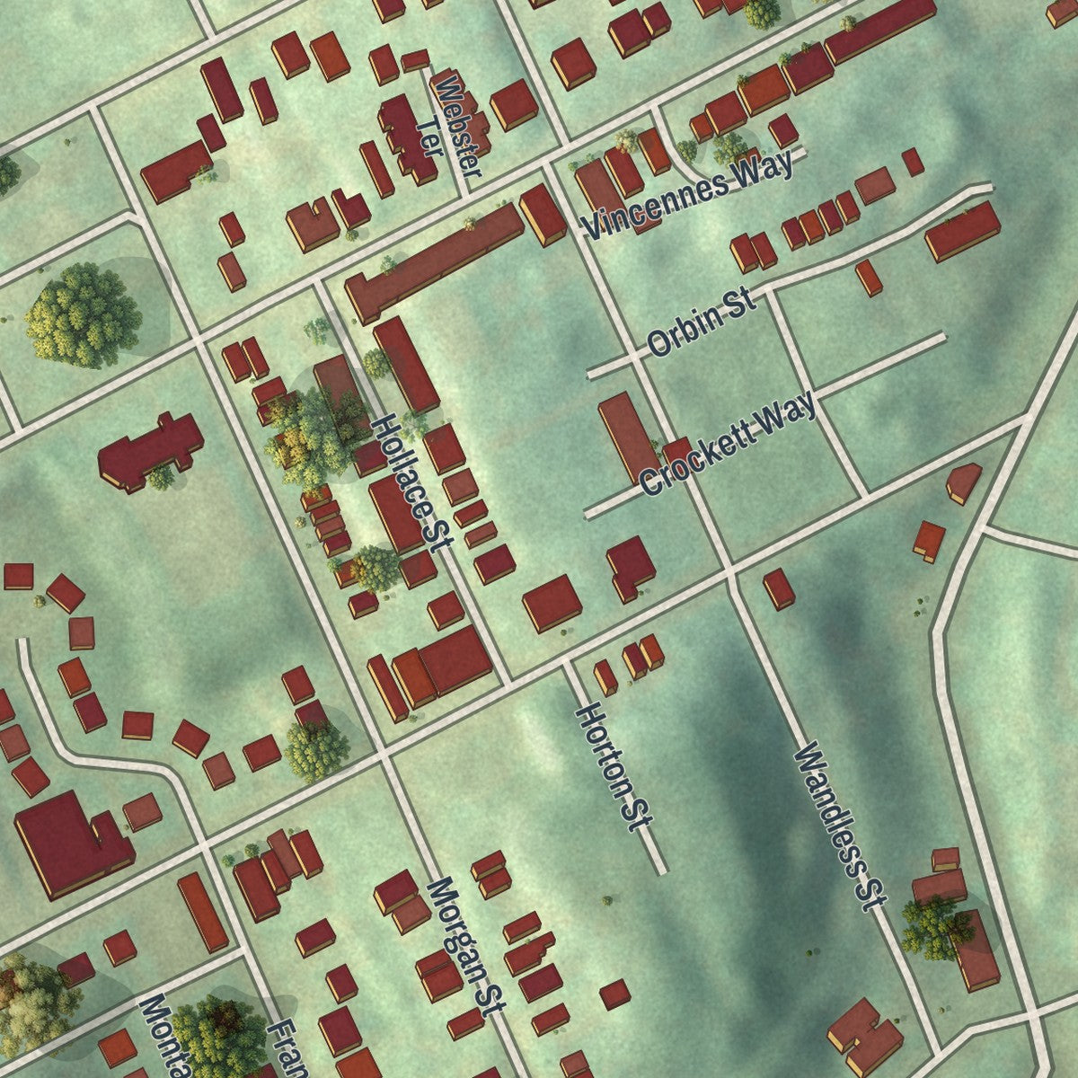 Second close-up of the map of Middle Hill, Pennsylvania print showing more streets and buildings