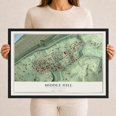 Map of Middle Hill, Pennsylvania, 12 x 18 inch print in a black wood frame