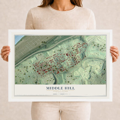 Map of Middle Hill, Pennsylvania, 12 x 18 inch print in a white wood frame