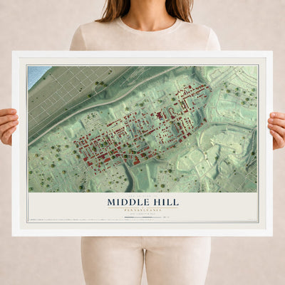 Map of Middle Hill, Pennsylvania, 18 x 24 inch print in a white wood frame