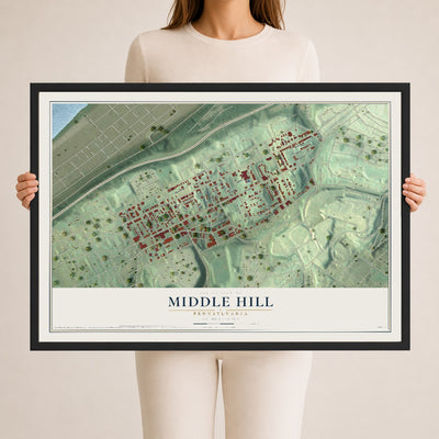Map of Middle Hill, Pennsylvania, 24 x 36 inch print in a black wood frame
