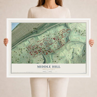 Map of Middle Hill, Pennsylvania, 24 x 36 inch print in a white wood frame