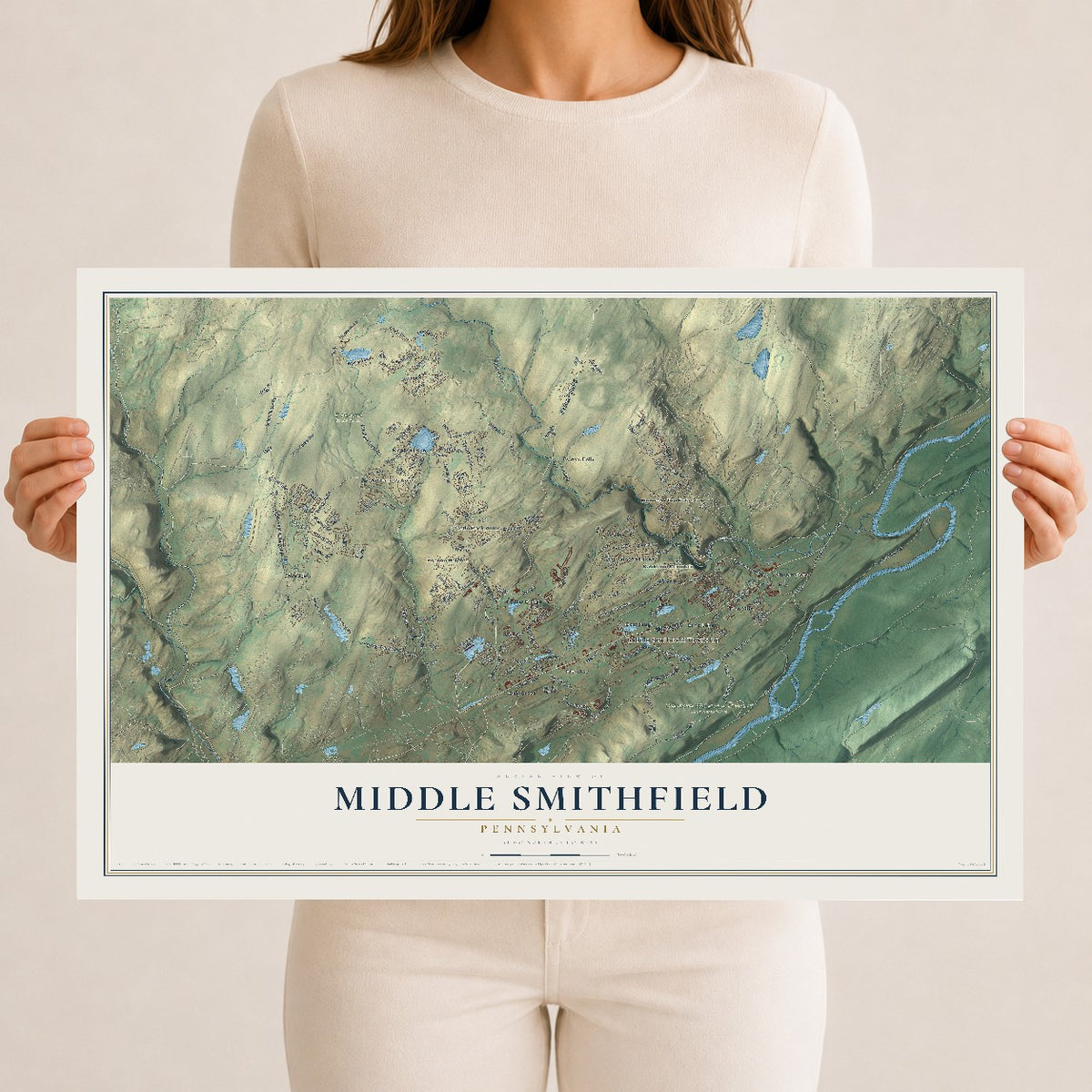 Map of Middle Smithfield, Pennsylvania, 12 x 18 inch unframed archival matte print