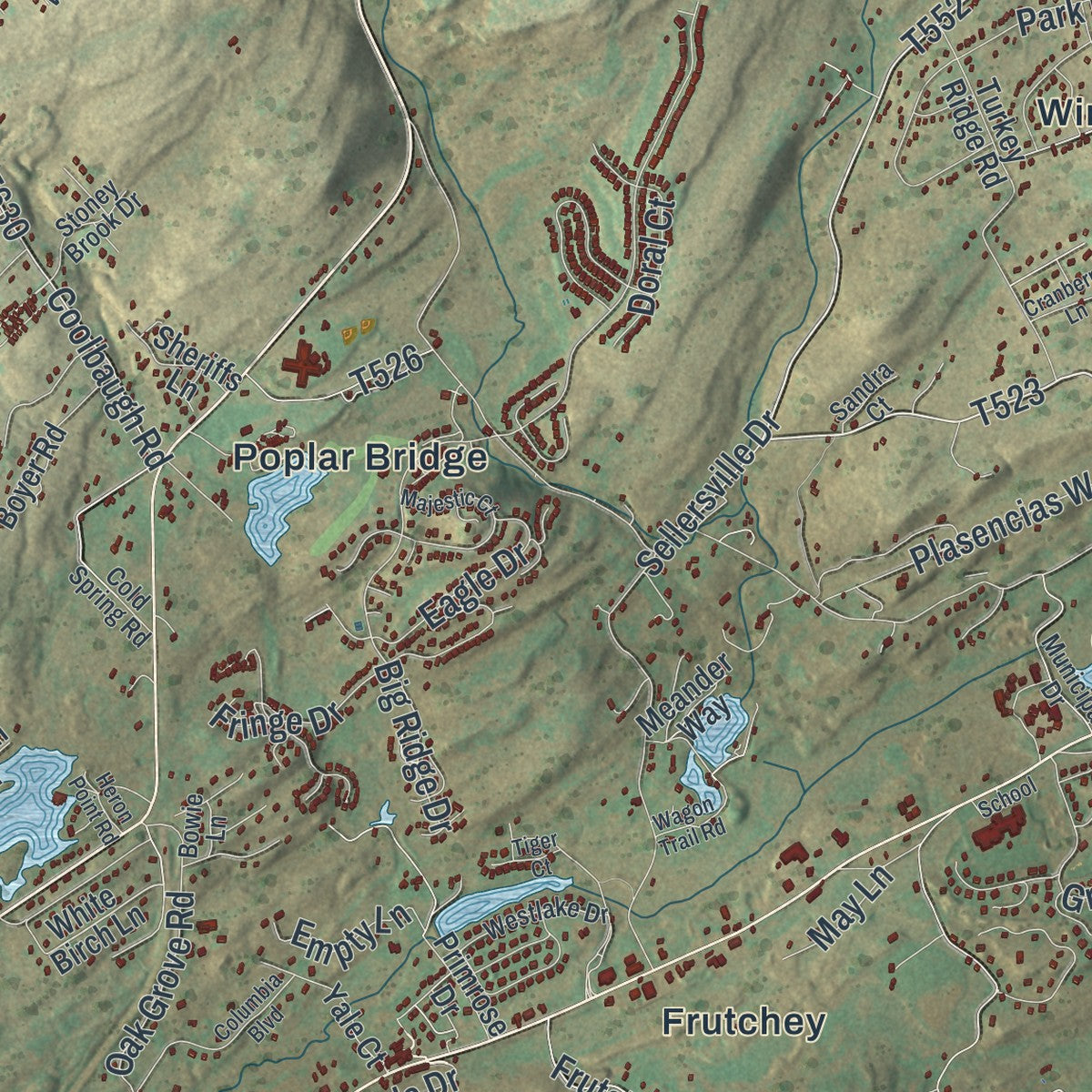 Close-up of the map of Middle Smithfield, Pennsylvania print showing street and building detail