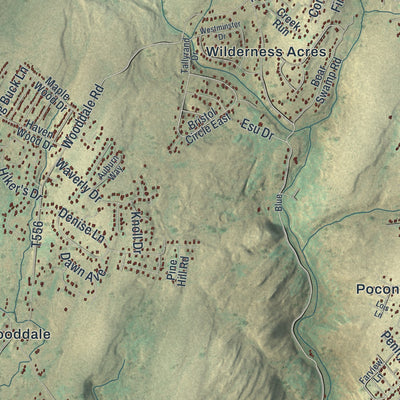 Second close-up of the map of Middle Smithfield, Pennsylvania print showing more streets and buildings