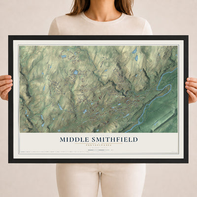 Map of Middle Smithfield, Pennsylvania, 18 x 24 inch print in a black wood frame