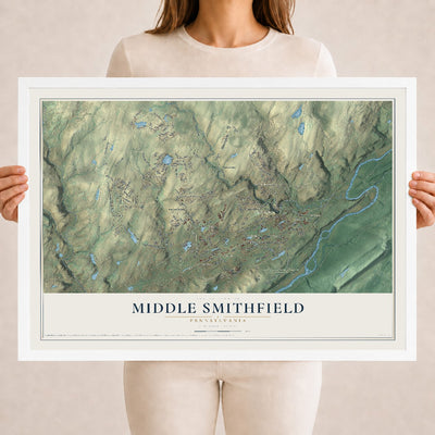 Map of Middle Smithfield, Pennsylvania, 18 x 24 inch print in a white wood frame
