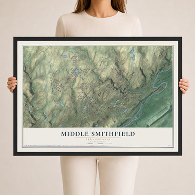 Map of Middle Smithfield, Pennsylvania, 24 x 36 inch print in a black wood frame