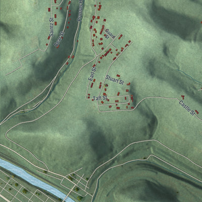 Second close-up of the map of Middle Taylor, Pennsylvania print showing more streets and buildings