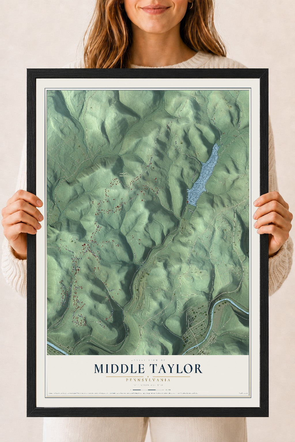 Map of Middle Taylor, Pennsylvania, 18 x 24 inch print in a black wood frame