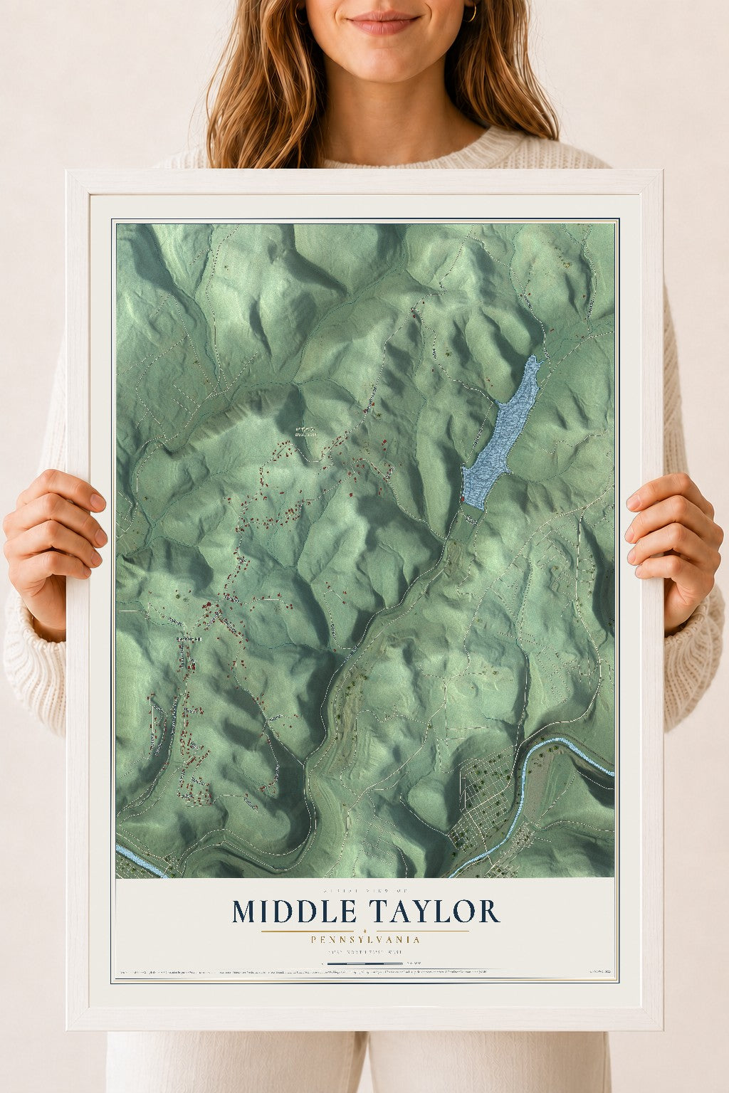 Map of Middle Taylor, Pennsylvania, 18 x 24 inch print in a white wood frame