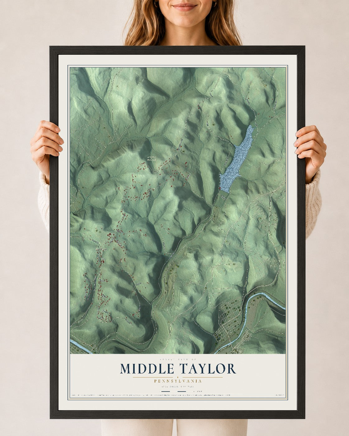 Map of Middle Taylor, Pennsylvania, 24 x 36 inch print in a black wood frame