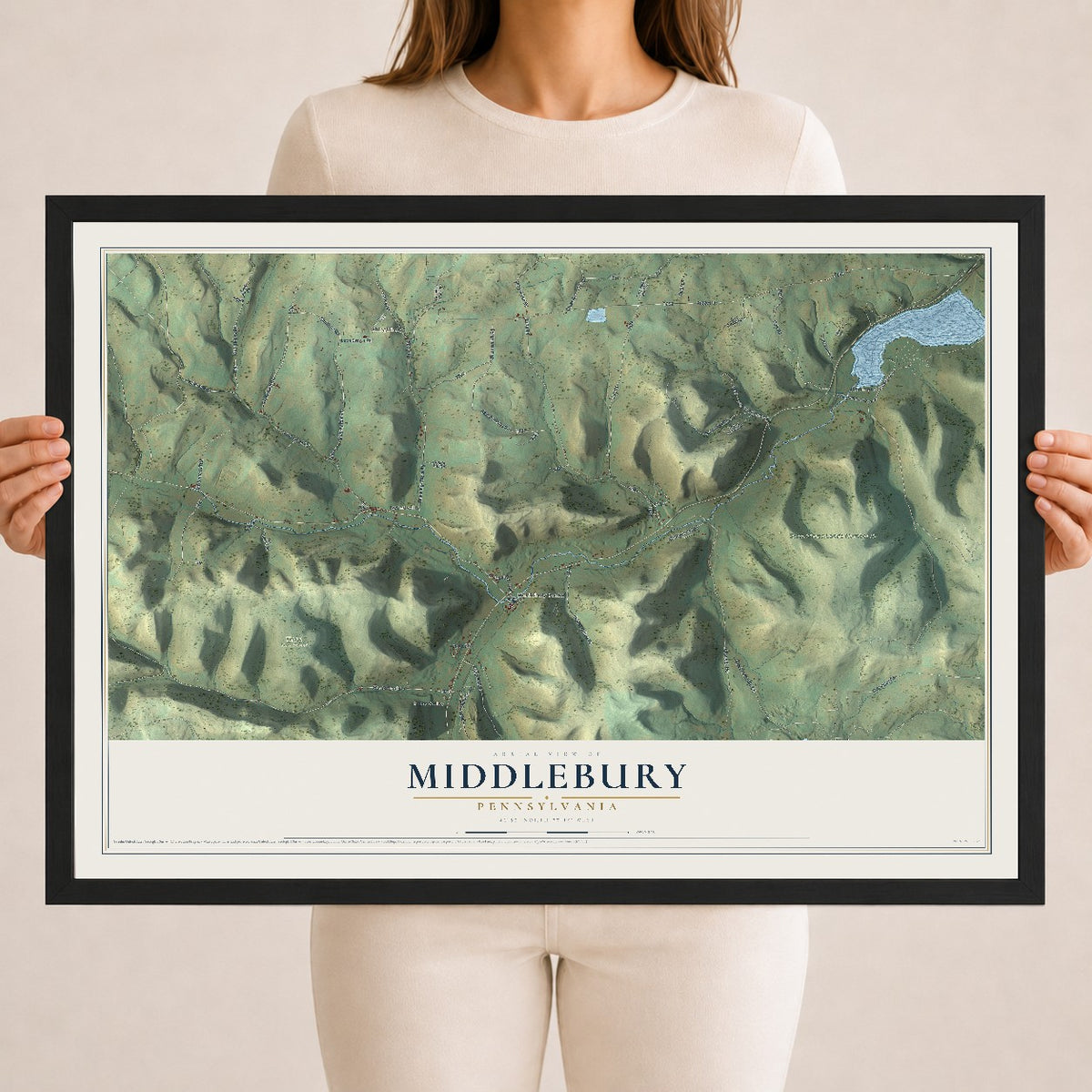Map of Middlebury, Pennsylvania, 18 x 24 inch print in a black wood frame
