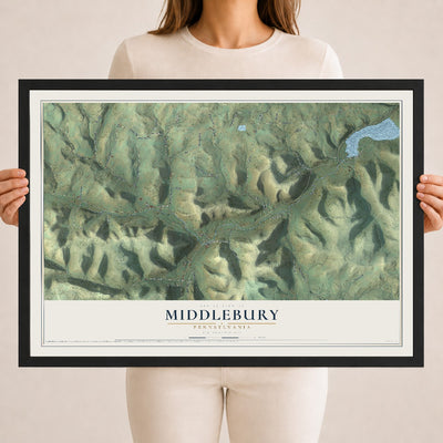 Map of Middlebury, Pennsylvania, 18 x 24 inch print in a black wood frame