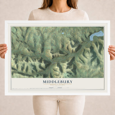 Map of Middlebury, Pennsylvania, 18 x 24 inch print in a white wood frame