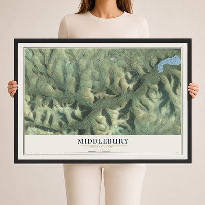 Map of Middlebury, Pennsylvania, 24 x 36 inch print in a black wood frame