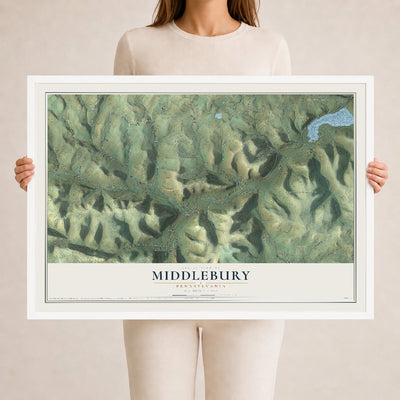 Map of Middlebury, Pennsylvania, 24 x 36 inch print in a white wood frame