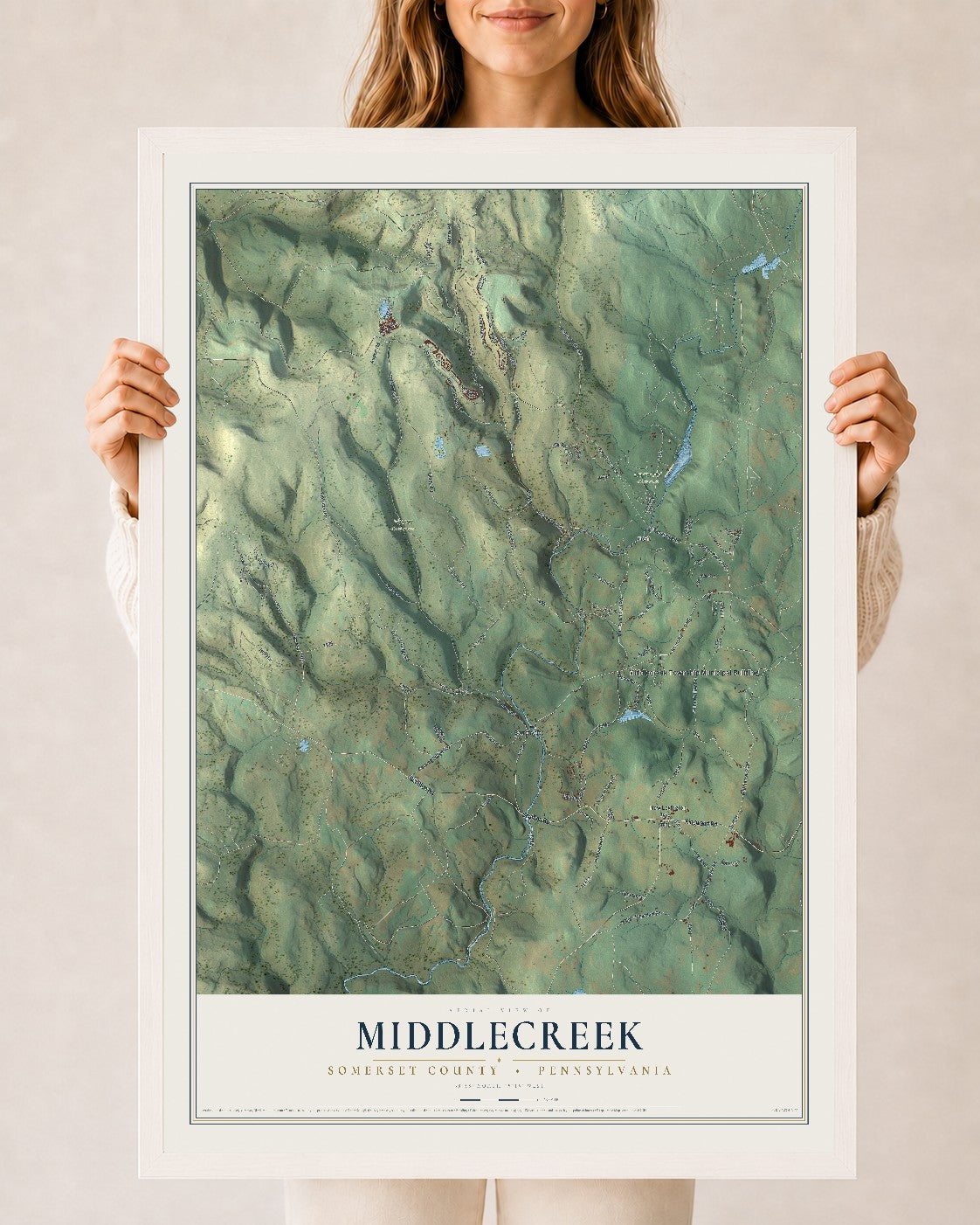 Map of Middlecreek, Somerset County, Pennsylvania, 24 x 36 inch print in a white wood frame