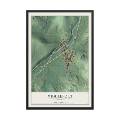 Map of Middleport, Pennsylvania, 12 x 18 inch print in a black wood frame