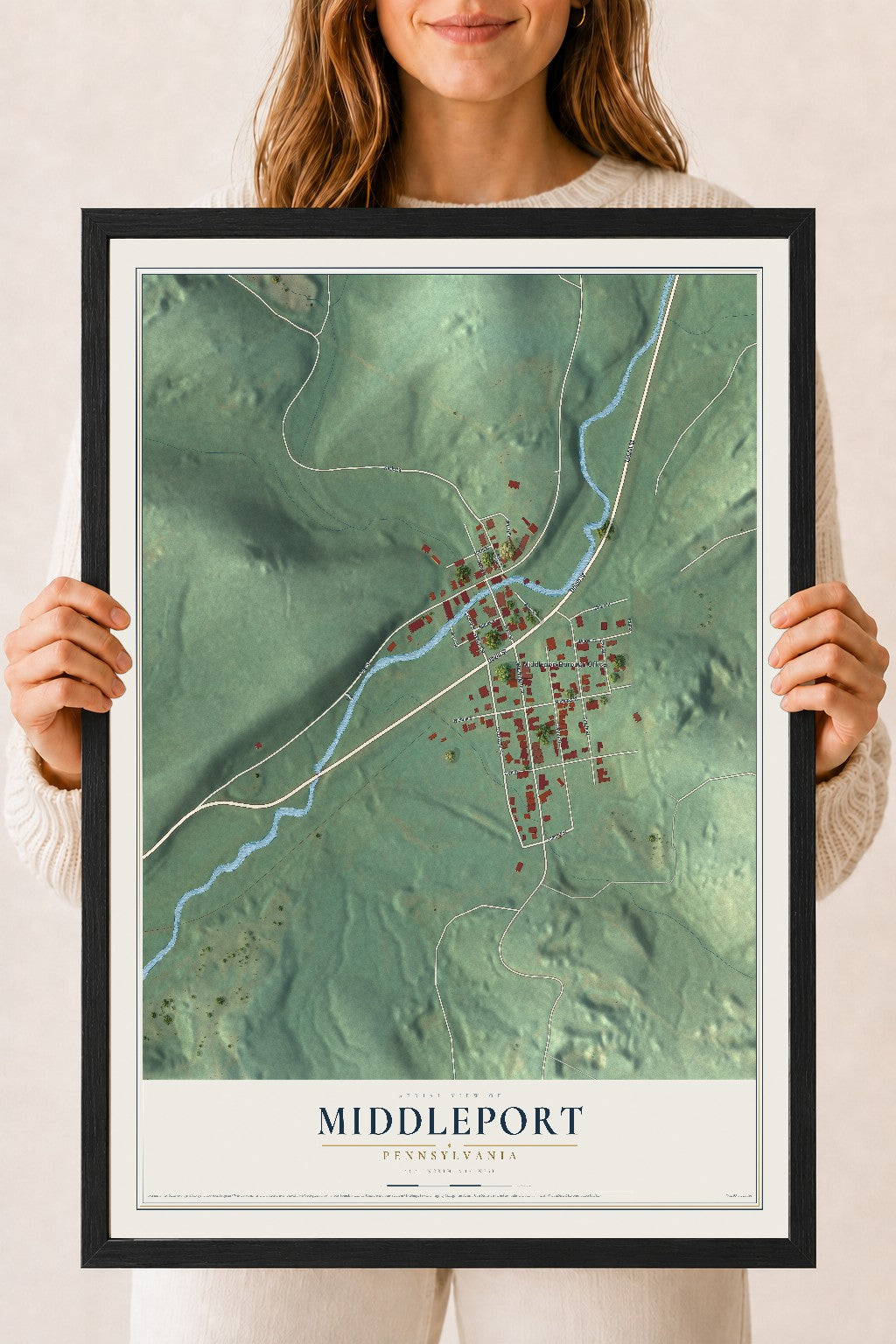 Map of Middleport, Pennsylvania, 18 x 24 inch print in a black wood frame