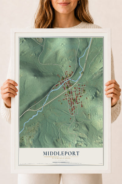 Map of Middleport, Pennsylvania, 18 x 24 inch print in a white wood frame
