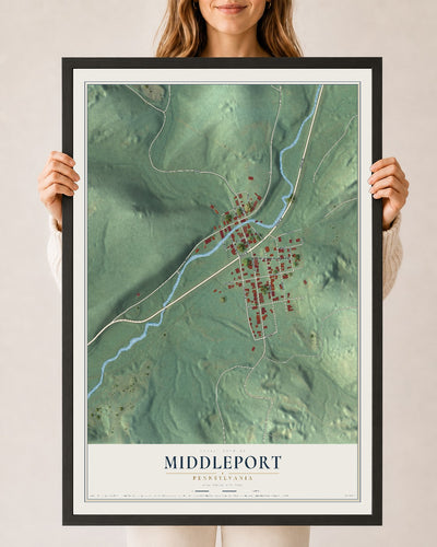 Map of Middleport, Pennsylvania, 24 x 36 inch print in a black wood frame