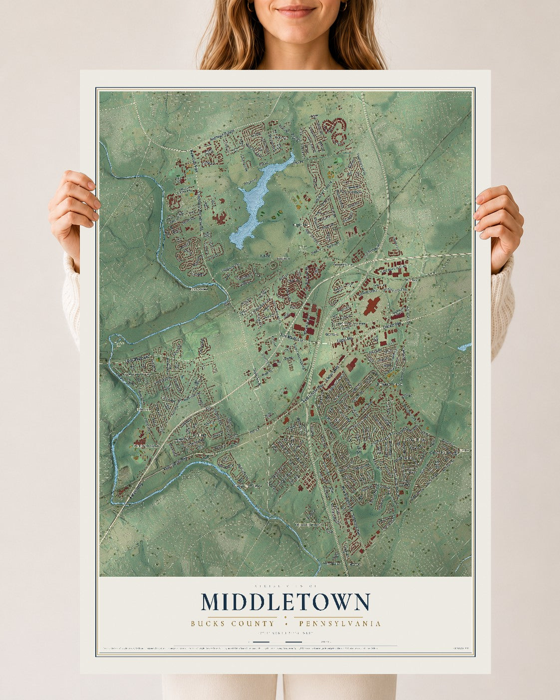 Map of Middletown, Bucks County, Pennsylvania, 24 x 36 inch unframed archival matte print
