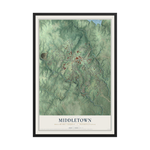 Map of Middletown, Delaware County, Pennsylvania, 12 x 18 inch print in a black wood frame