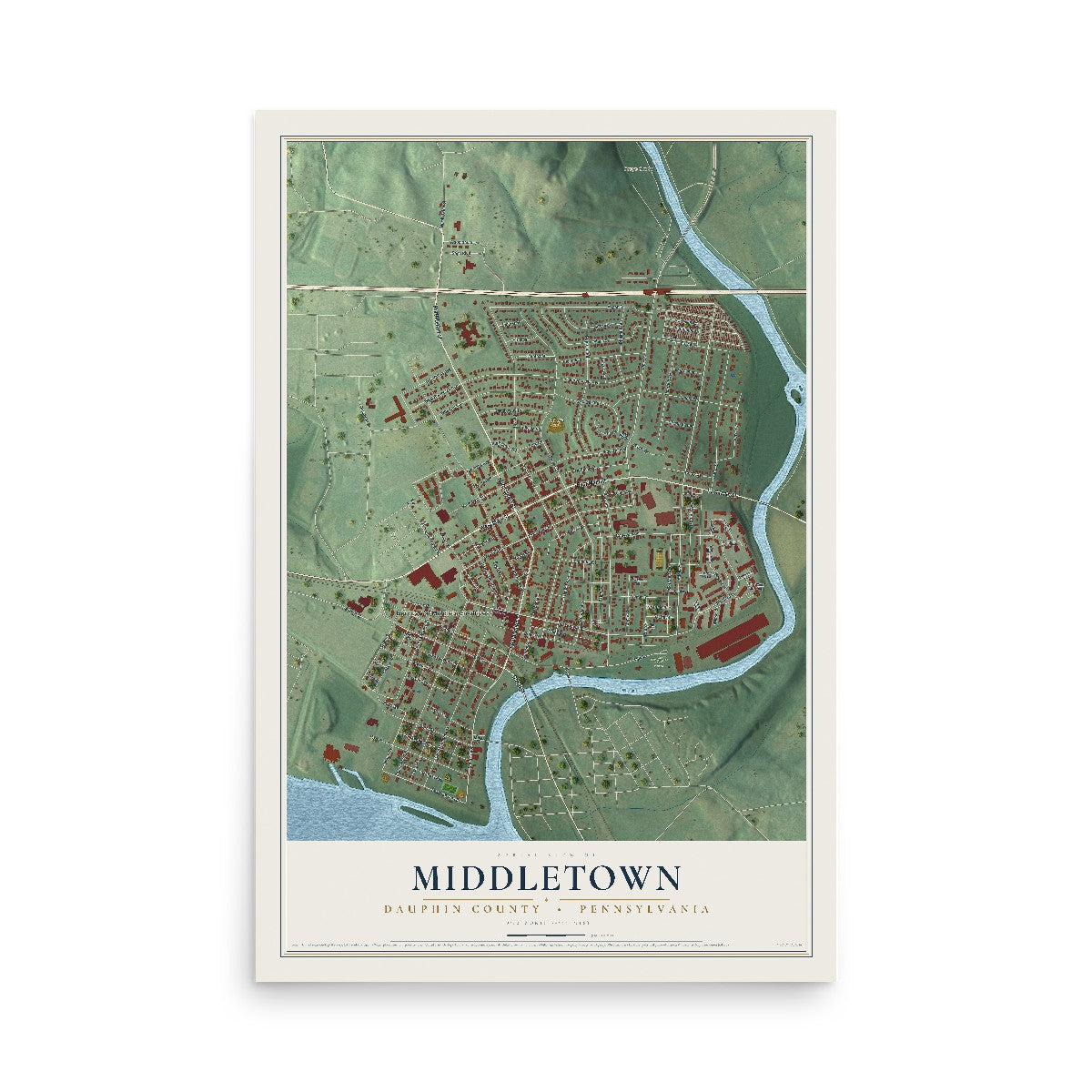 Map of Middletown, Dauphin County, Pennsylvania, 12 x 18 inch unframed archival matte print