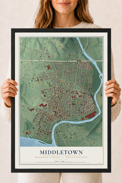 Map of Middletown, Dauphin County, Pennsylvania, 18 x 24 inch print in a black wood frame
