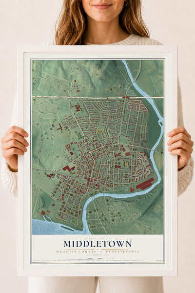 Map of Middletown, Dauphin County, Pennsylvania, 18 x 24 inch print in a white wood frame