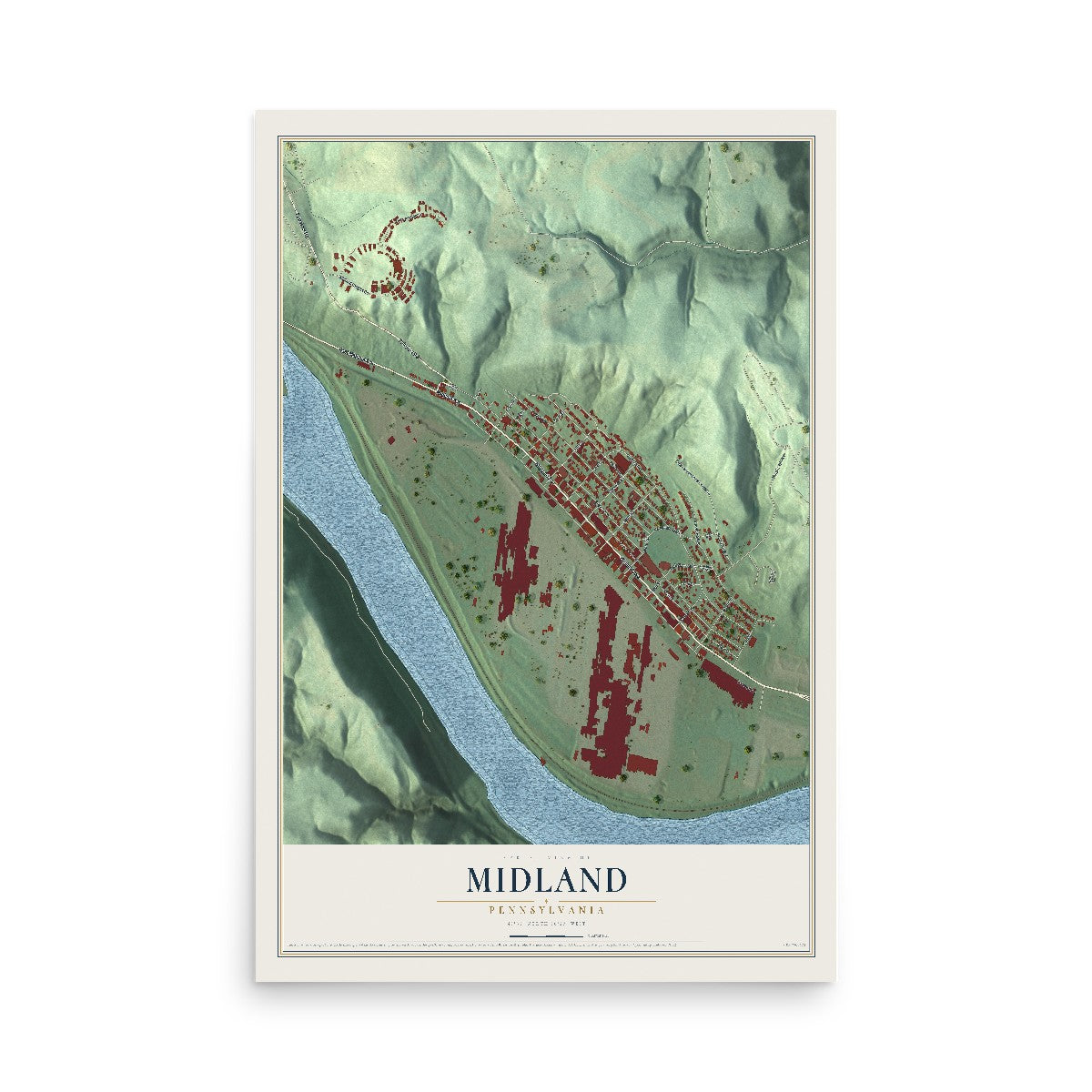 Map of Midland, Pennsylvania, 12 x 18 inch unframed archival matte print