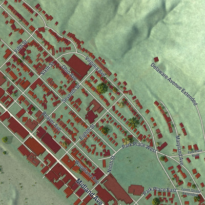 Close-up of the map of Midland, Pennsylvania print showing street and building detail