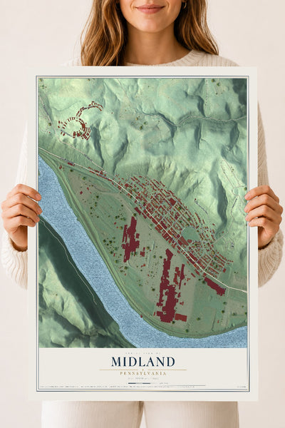 Map of Midland, Pennsylvania, 18 x 24 inch unframed archival matte print