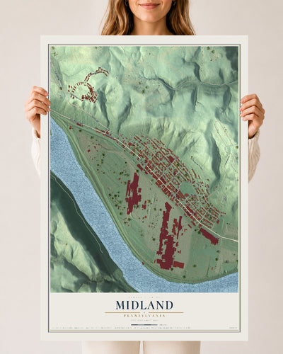 Map of Midland, Pennsylvania, 24 x 36 inch unframed archival matte print