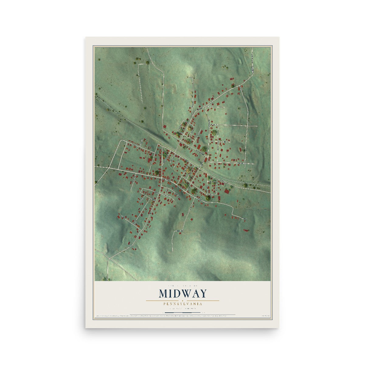 Map of Midway, Pennsylvania, 12 x 18 inch unframed archival matte print