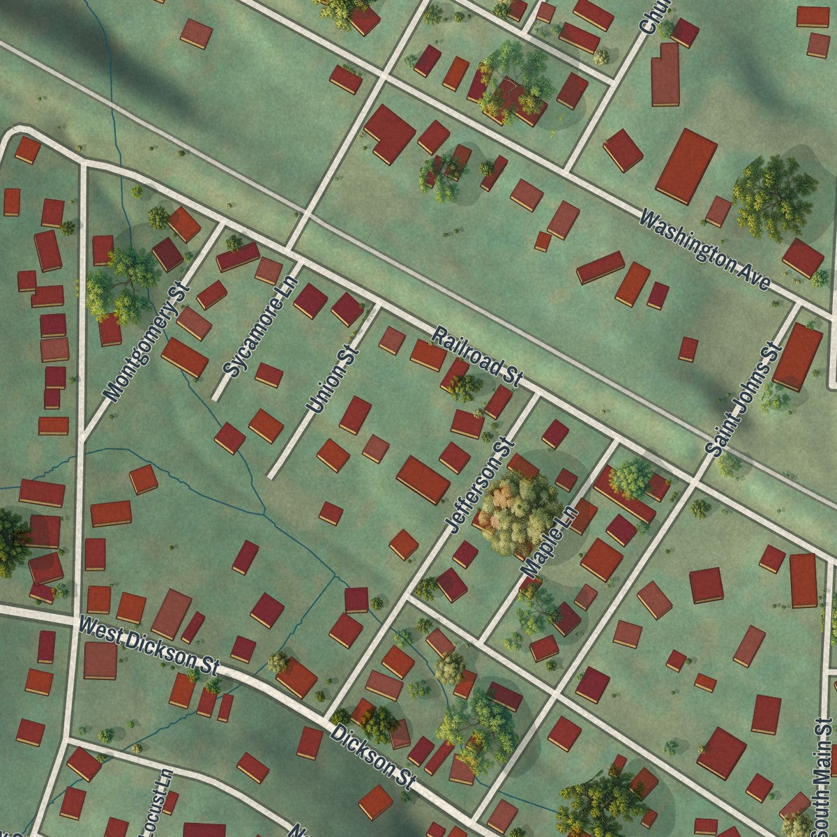 Close-up of the map of Midway, Pennsylvania print showing street and building detail