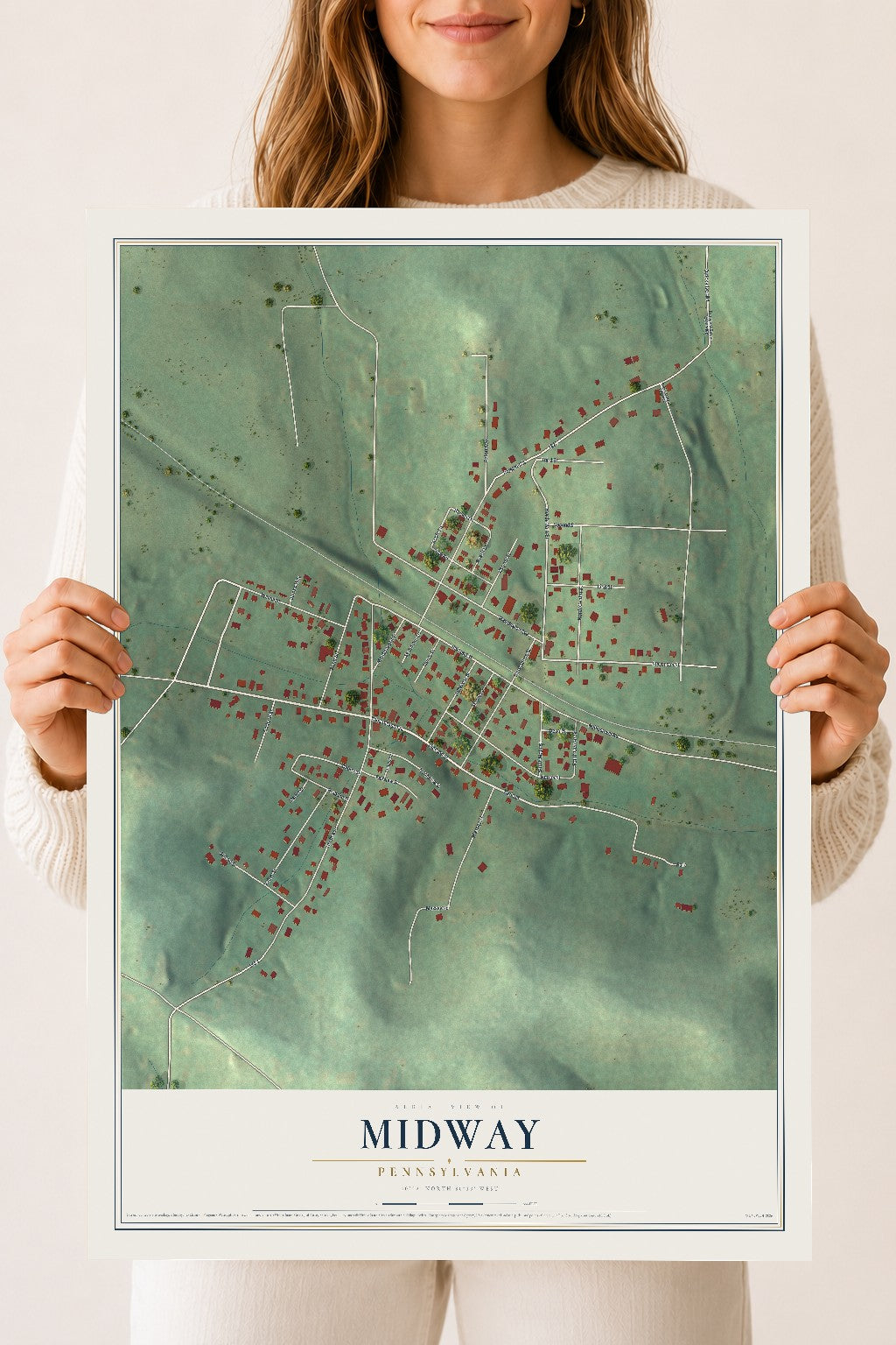 Map of Midway, Pennsylvania, 18 x 24 inch unframed archival matte print