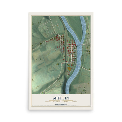 Map of Mifflin, Juniata County, Pennsylvania, 12 x 18 inch unframed archival matte print