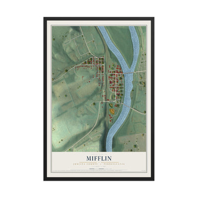 Map of Mifflin, Juniata County, Pennsylvania, 12 x 18 inch print in a black wood frame