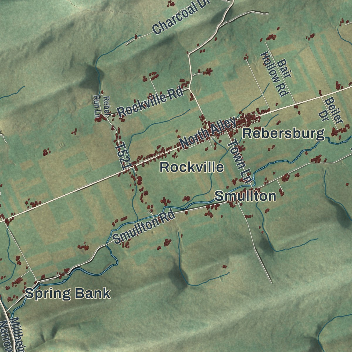 Close-up of the map of Miles, Pennsylvania print showing street and building detail