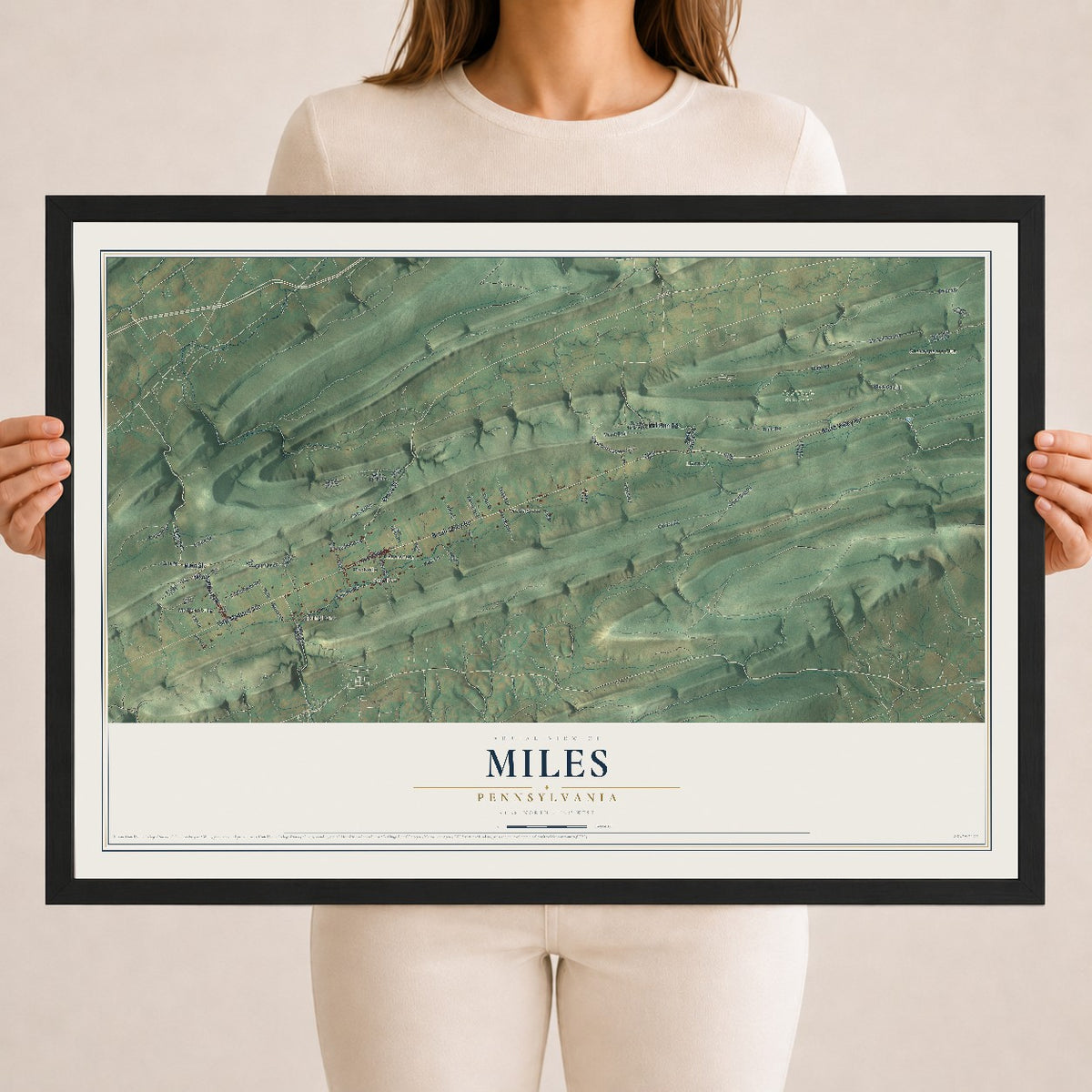 Map of Miles, Pennsylvania, 18 x 24 inch print in a black wood frame