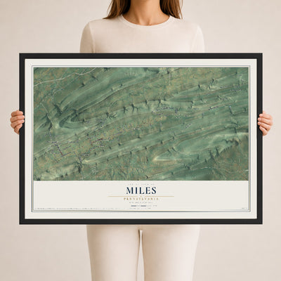 Map of Miles, Pennsylvania, 24 x 36 inch print in a black wood frame