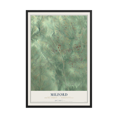 Map of Milford, Bucks County, Pennsylvania, 12 x 18 inch print in a black wood frame
