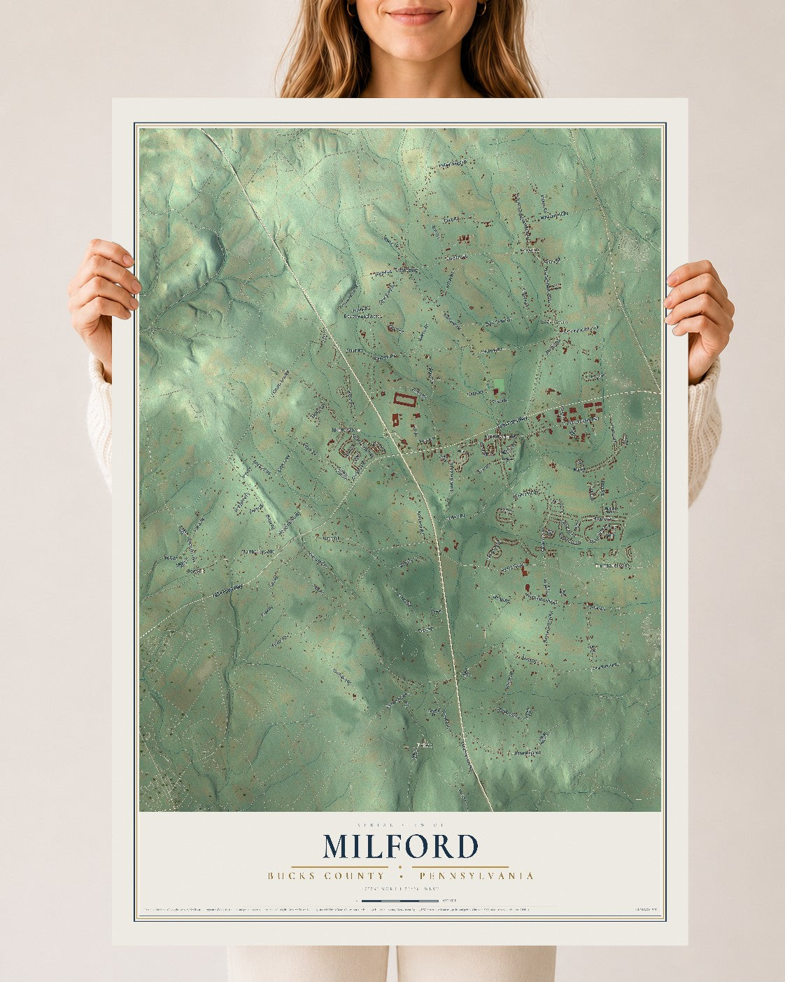 Map of Milford, Bucks County, Pennsylvania, 24 x 36 inch unframed archival matte print