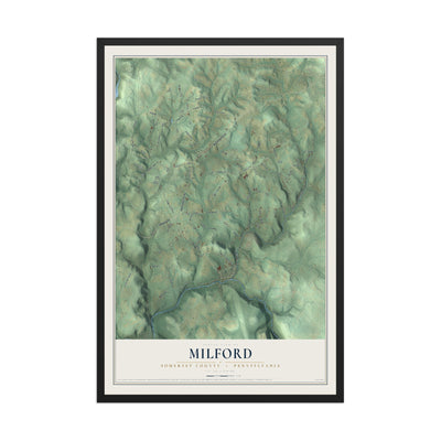 Map of Milford, Somerset County, Pennsylvania, 12 x 18 inch print in a black wood frame
