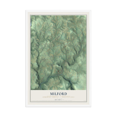Map of Milford, Somerset County, Pennsylvania, 12 x 18 inch print in a white wood frame
