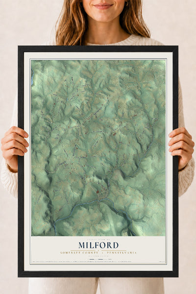 Map of Milford, Somerset County, Pennsylvania, 18 x 24 inch print in a black wood frame