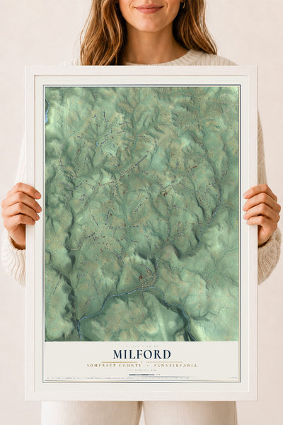 Map of Milford, Somerset County, Pennsylvania, 18 x 24 inch print in a white wood frame