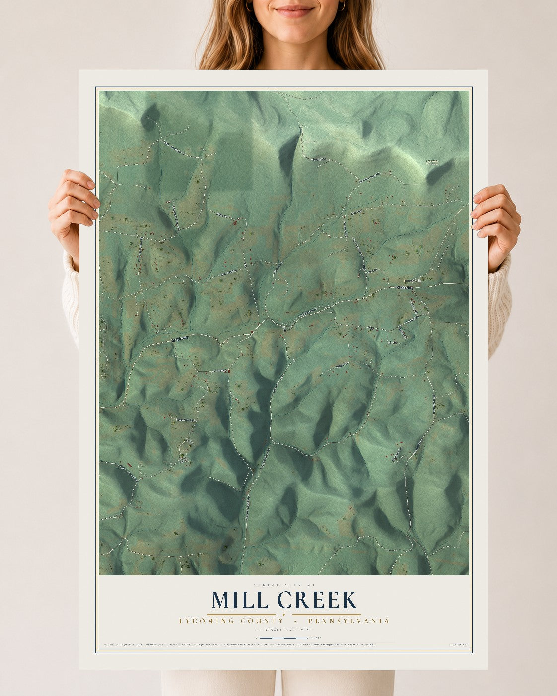 Map of Mill Creek, Lycoming County, Pennsylvania, 24 x 36 inch unframed archival matte print
